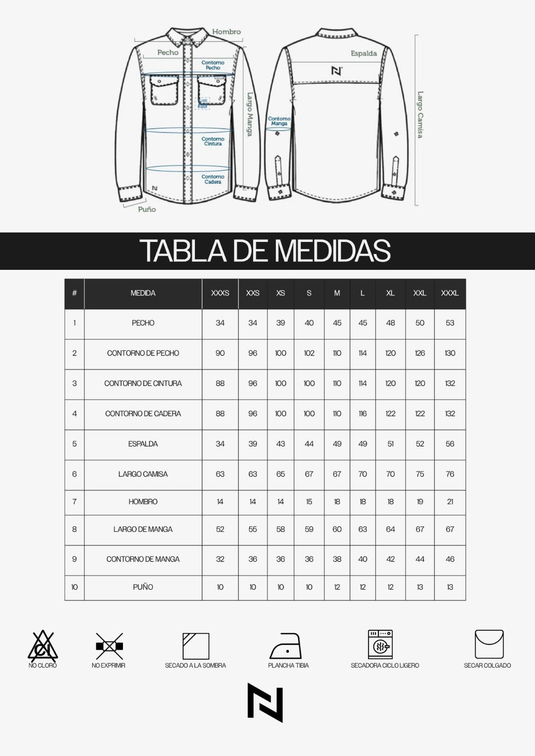Tabla de medidas Camisa Nomad Hardwear
